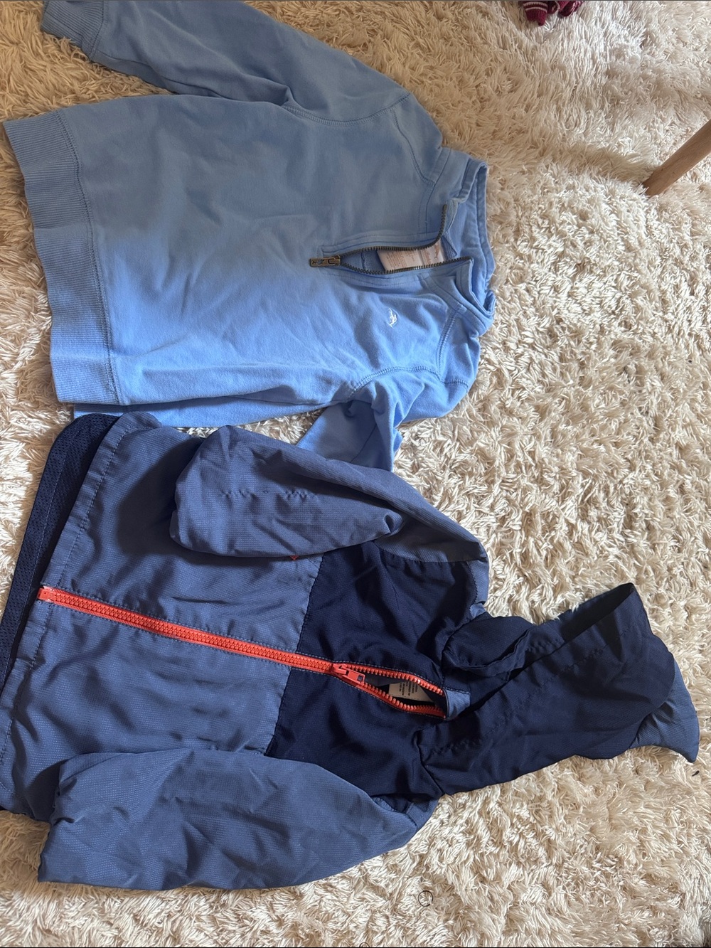 Tommy Bahama Light Blue Pullover and Navy Windbreaker with Orange Zip